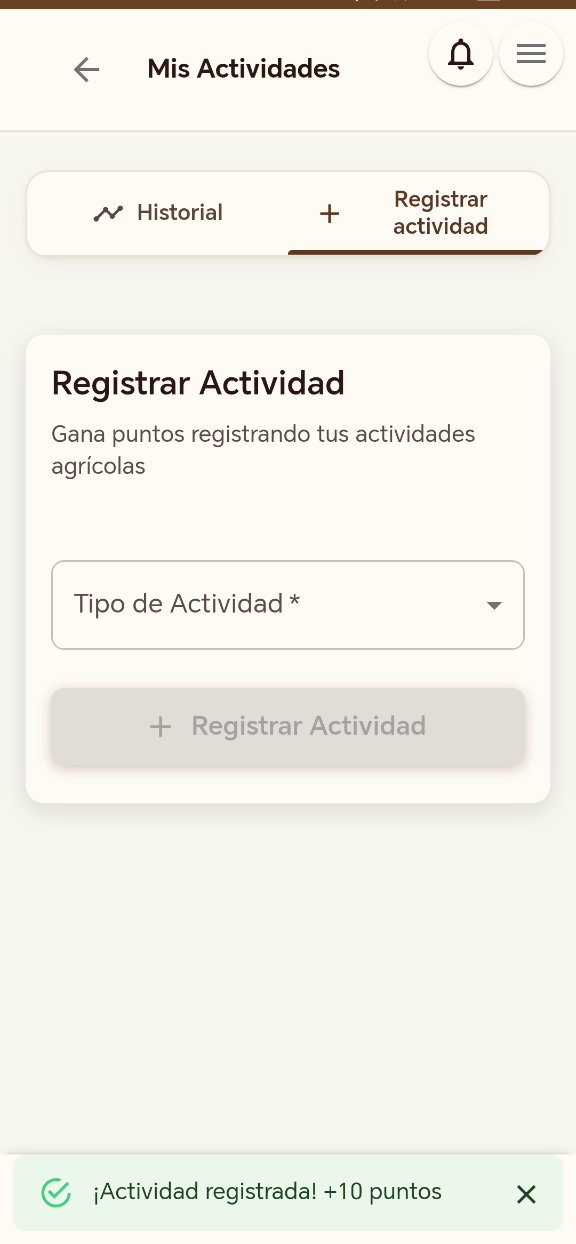 Confirmación de actividad registrada con puntos ganados en Koffibinz